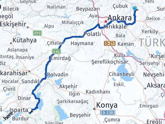 Kırıkkale Sulakyurt Isparta Arası Kaç Km - Yol Haritası