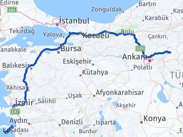 Kırıkkale Sulakyurt İzmir Arası Kaç Km - Yol Haritası