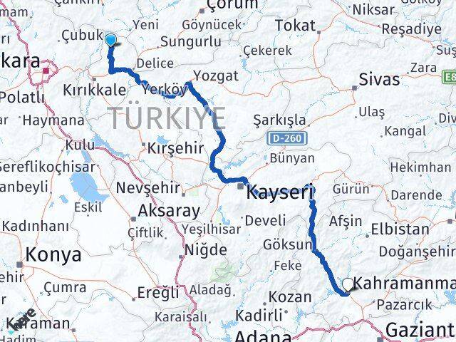 Kırıkkale Sulakyurt Kahramanmaraş Arası Kaç Km - Yol Haritası