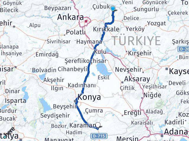 Kırıkkale Sulakyurt Karaman Arası Kaç Km - Yol Haritası