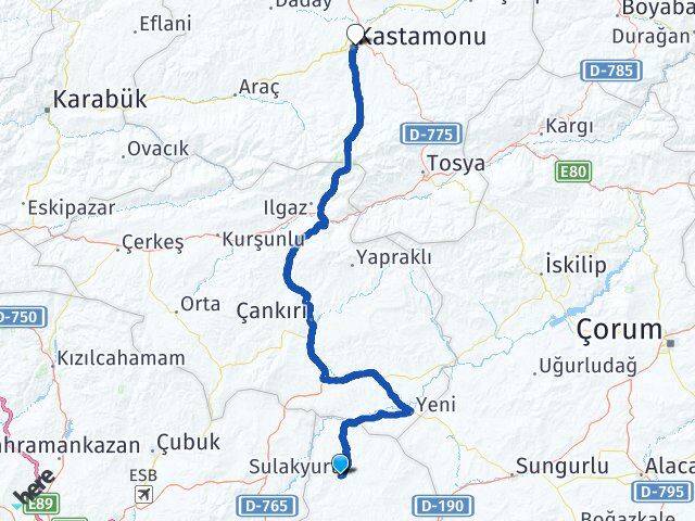 Kırıkkale Sulakyurt Kastamonu Arası Kaç Km - Yol Haritası