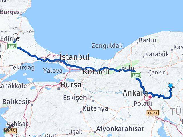 Kırıkkale Sulakyurt Kırklareli Arası Kaç Km - Yol Haritası