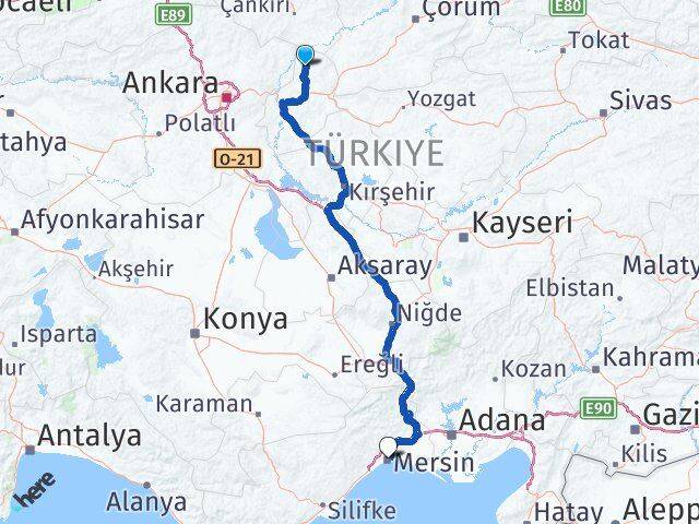 Kırıkkale Sulakyurt Mersin Arası Kaç Km - Yol Haritası