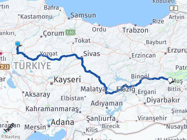 Kırıkkale Sulakyurt Muş Arası Kaç Km - Yol Haritası