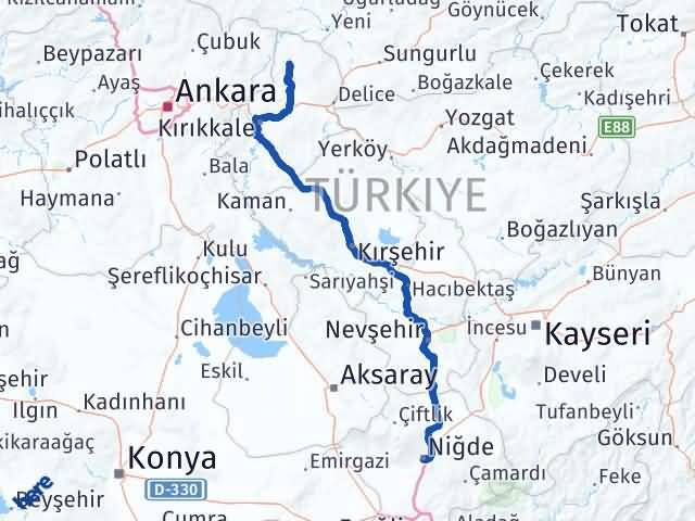 Kırıkkale Sulakyurt Niğde Arası Kaç Km - Yol Haritası