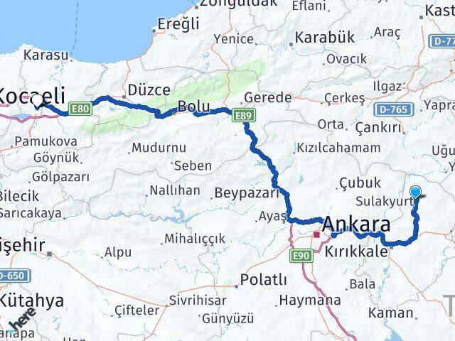 Kırıkkale Sulakyurt Sakarya Arası Kaç Km - Yol Haritası