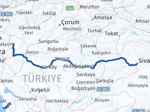Kırıkkale Sulakyurt Sivas Arası Kaç Km - Yol Haritası