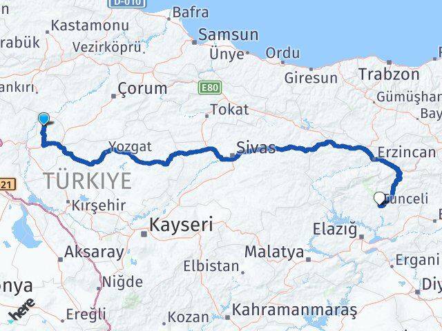Kırıkkale Sulakyurt Tunceli Arası Kaç Km - Yol Haritası