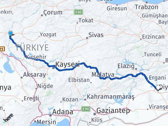 Kırıkkale Sur Diyarbakır Arası Kaç Km - Yol Haritası