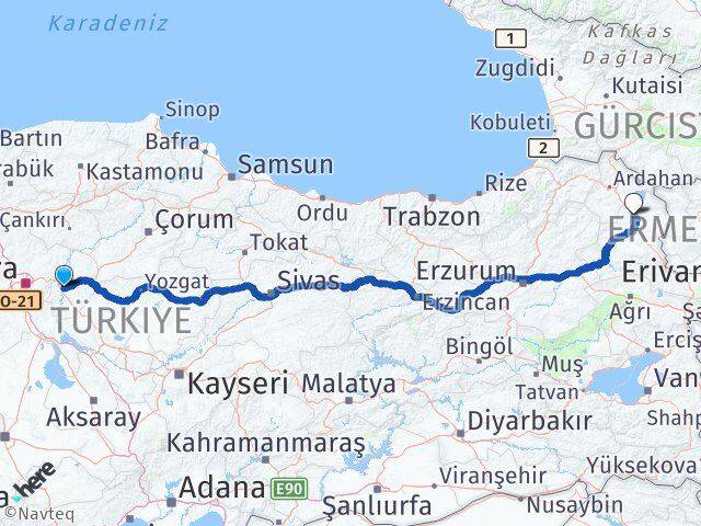 Kırıkkale Susuz Kars Arası Kaç Km - Yol Haritası