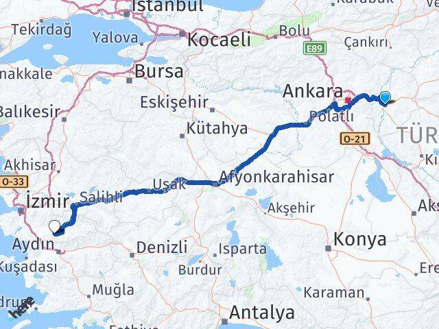 Kırıkkale Tire İzmir Arası Kaç Km - Yol Haritası