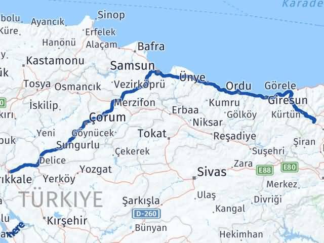 Kırıkkale Torul Gümüşhane Arası Kaç Km - Yol Haritası