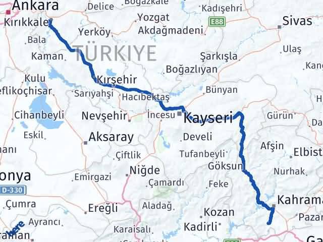 Kırıkkale Türkoğlu Kahramanmaraş Arası Kaç Km - Yol Haritası