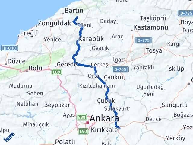 Kırıkkale Ulus Bartın Arası Kaç Km - Yol Haritası