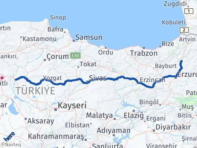 Kırıkkale Uzundere Erzurum Arası Kaç Km - Yol Haritası