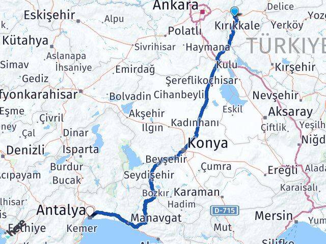 Kırıkkale Yahşihan Antalya Arası Kaç Km - Yol Haritası