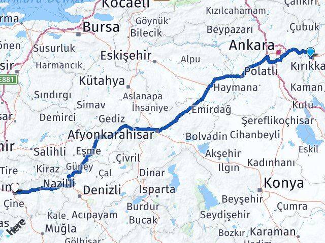 Kırıkkale Yahşihan Aydın Arası Kaç Km - Yol Haritası