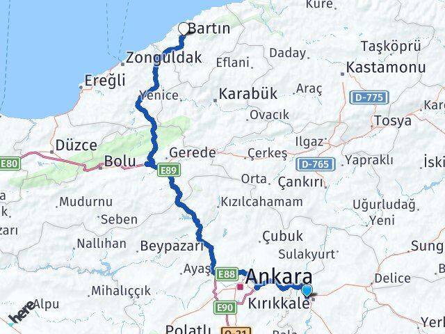 Kırıkkale Yahşihan Bartın Arası Kaç Km - Yol Haritası