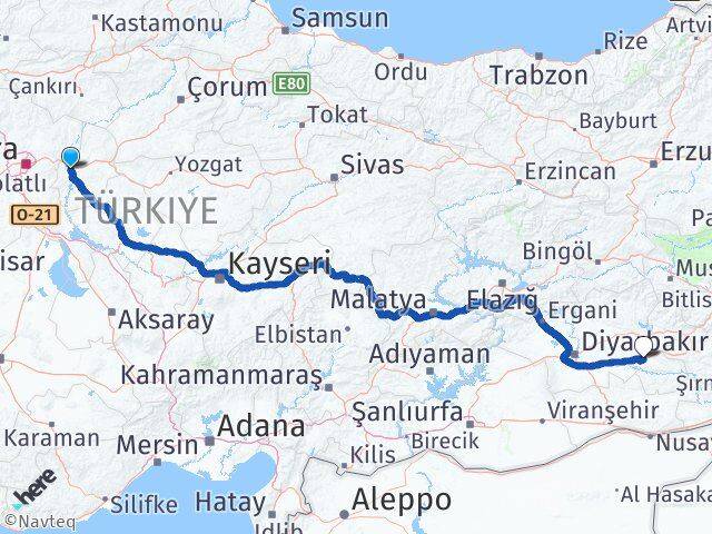 Kırıkkale Yahşihan Batman Arası Kaç Km - Yol Haritası
