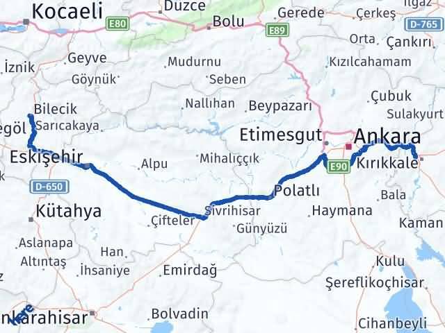 Kırıkkale Yahşihan Bilecik Arası Kaç Km - Yol Haritası