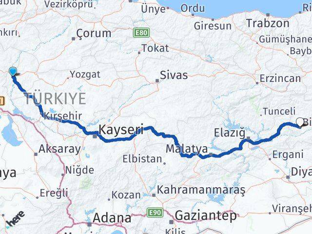Kırıkkale Yahşihan Bingöl Arası Kaç Km - Yol Haritası