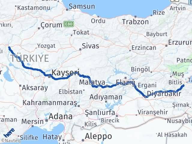 Kırıkkale Yahşihan Bitlis Arası Kaç Km - Yol Haritası