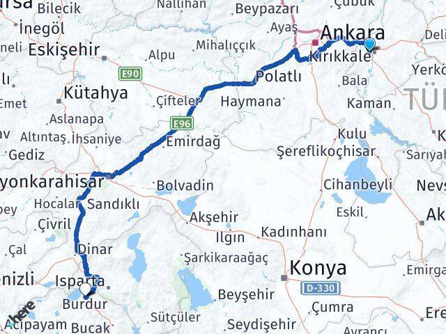 Kırıkkale Yahşihan Burdur Arası Kaç Km - Yol Haritası