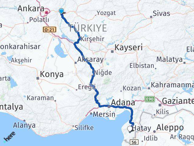 Kırıkkale Yahşihan Hatay Arası Kaç Km - Yol Haritası