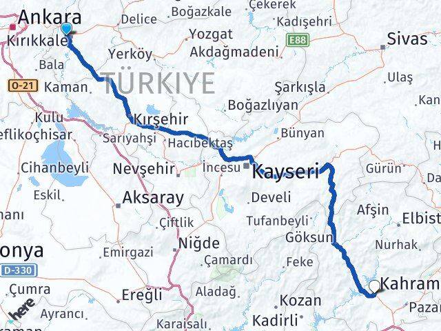 Kırıkkale Yahşihan Kahramanmaraş Arası Kaç Km - Yol Haritası