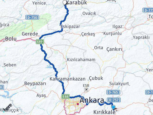 Kırıkkale Yahşihan Karabük Arası Kaç Km - Yol Haritası