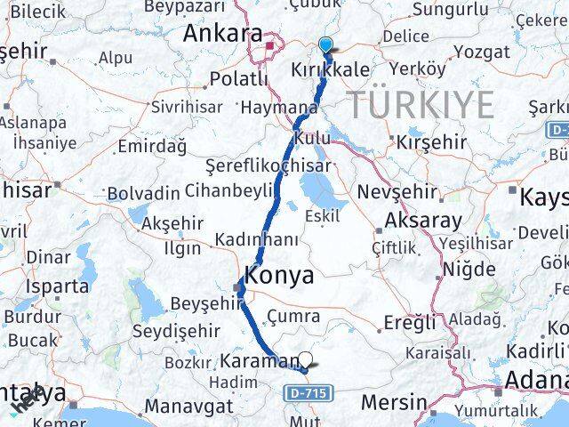 Kırıkkale Yahşihan Karaman Arası Kaç Km - Yol Haritası