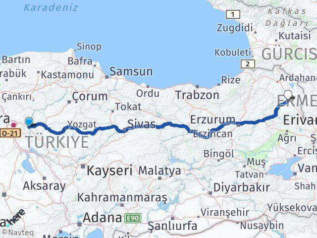 Kırıkkale Yahşihan Kars Arası Kaç Km - Yol Haritası