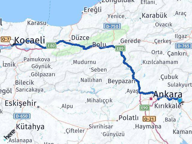 Kırıkkale Yahşihan Kocaeli Arası Kaç Km - Yol Haritası