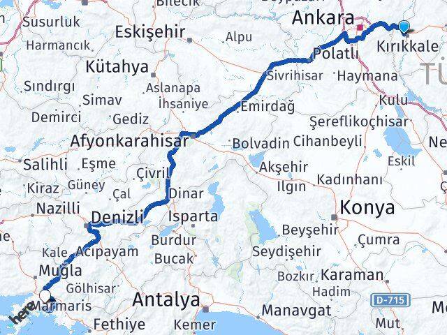 Kırıkkale Yahşihan Muğla Arası Kaç Km - Yol Haritası