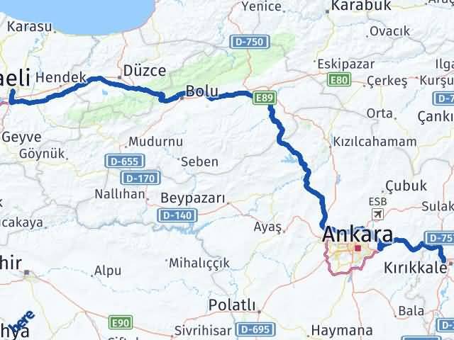 Kırıkkale Yahşihan Sakarya Arası Kaç Km - Yol Haritası