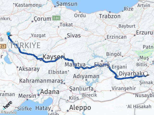 Kırıkkale Yahşihan Siirt Arası Kaç Km - Yol Haritası
