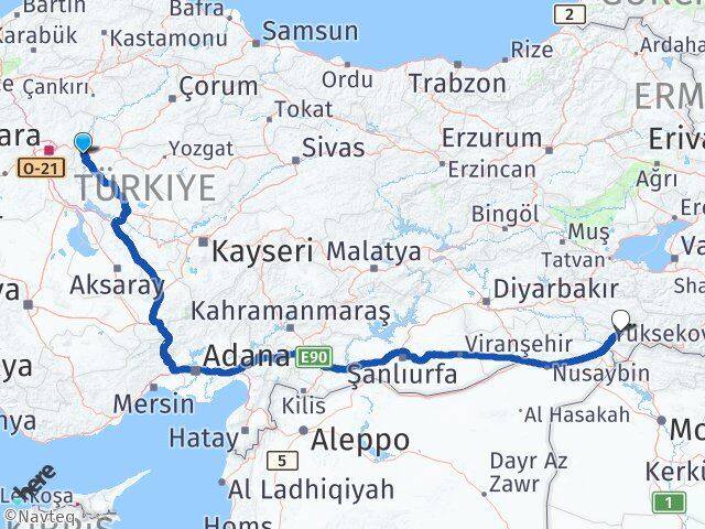 Kırıkkale Yahşihan Şırnak Arası Kaç Km - Yol Haritası