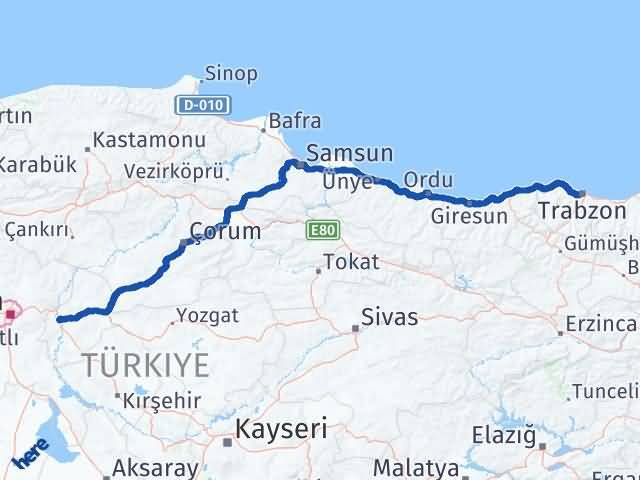 Kırıkkale Yahşihan Trabzon Arası Kaç Km - Yol Haritası