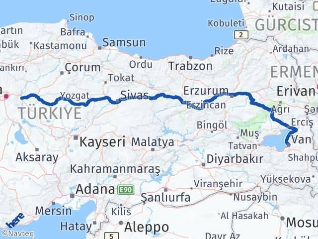 Kırıkkale Yahşihan Van Arası Kaç Km - Yol Haritası