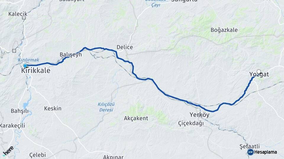 Kırıkkale Yahşihan Yozgat Arası Kaç Km - Yol Haritası