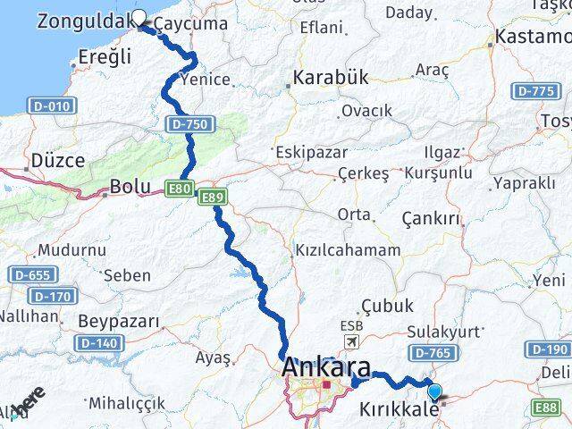 Kırıkkale Yahşihan Zonguldak Arası Kaç Km - Yol Haritası