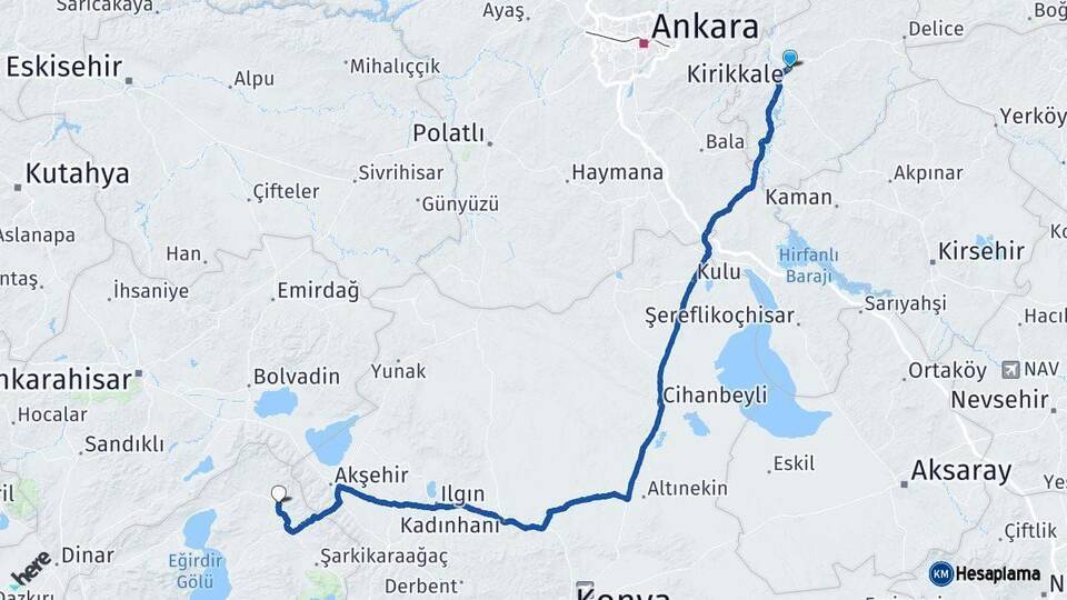 Kırıkkale Yalvaç Isparta Arası Kaç Km - Yol Haritası
