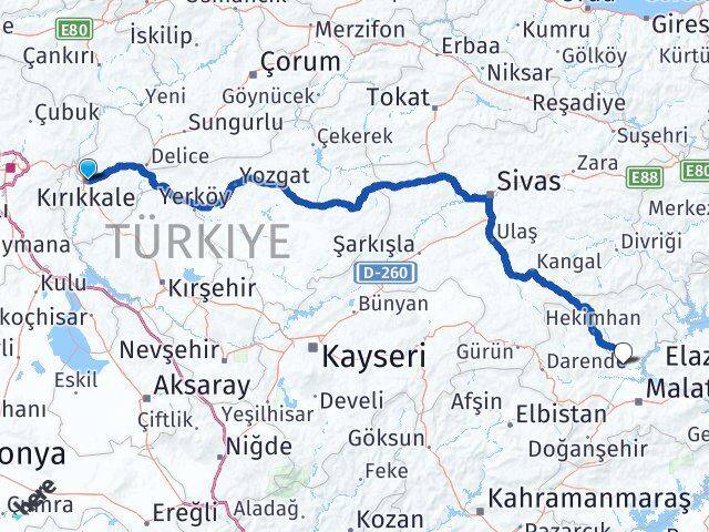 Kırıkkale Yazıhan Malatya Arası Kaç Km - Yol Haritası