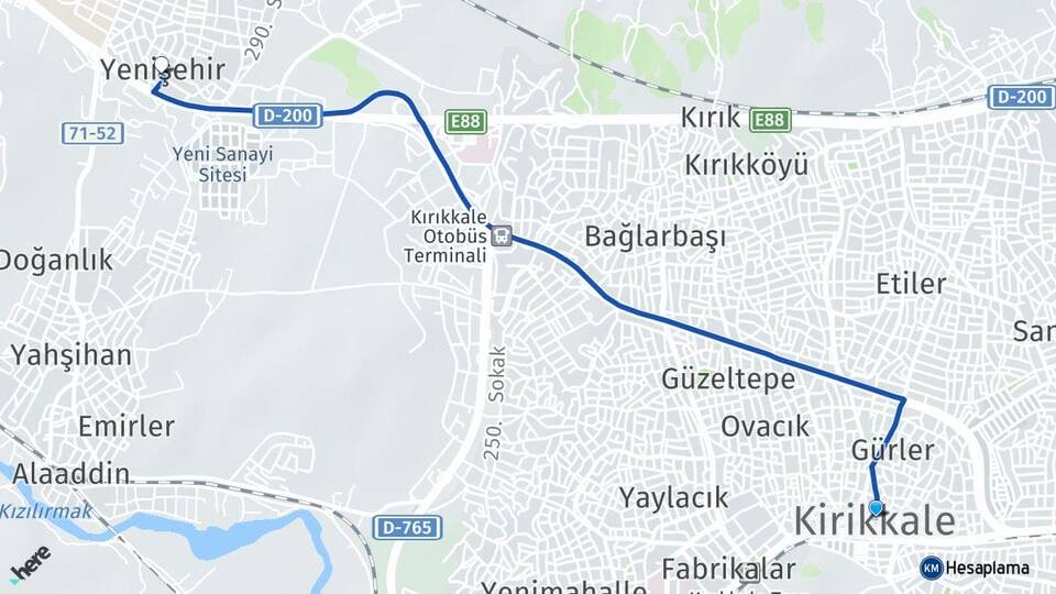 Kırıkkale Yenişehir Yahşihan Arası Kaç Km - Yol Haritası