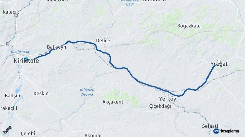 Kırıkkale Yozgat Arası Kaç Km - Yol Haritası
