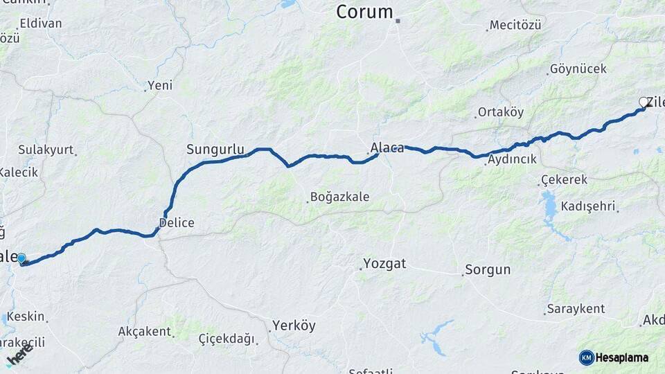 Kırıkkale Zile Tokat Arası Kaç Km - Yol Haritası