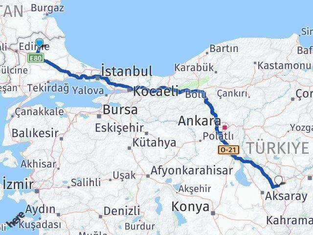 Kırklareli Acıgöl Nevşehir Arası Kaç Km - Yol Haritası