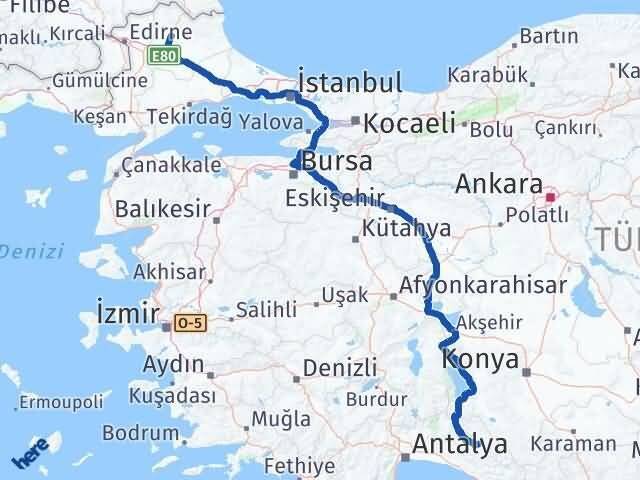 Kırklareli Akseki Antalya Arası Kaç Km - Yol Haritası