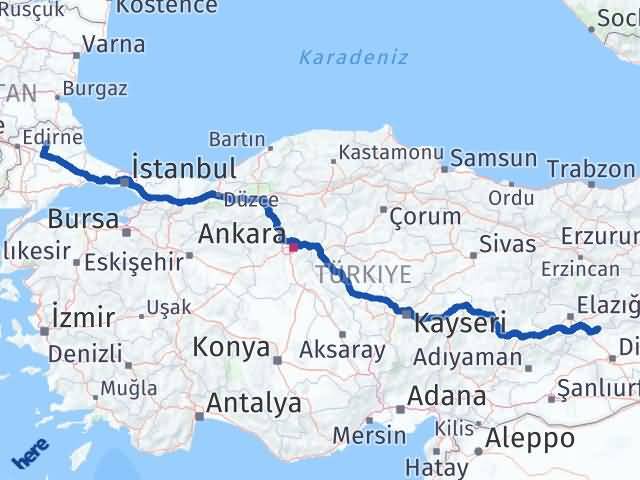 Kırklareli Alacakaya Elazığ Arası Kaç Km - Yol Haritası