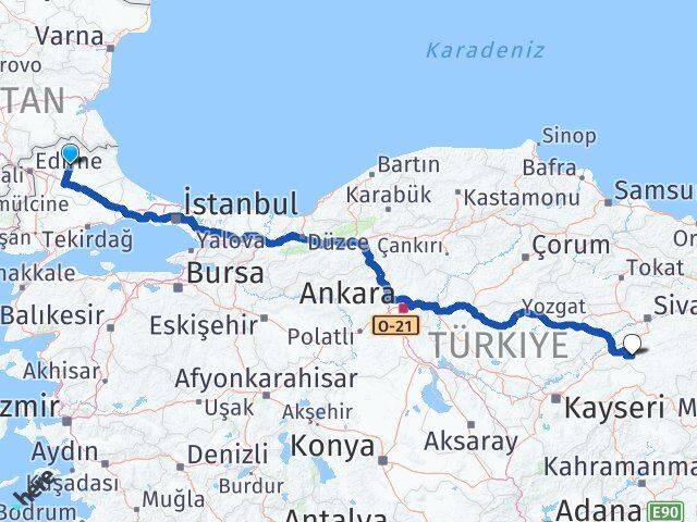Kırklareli Altınyayla Sivas Arası Kaç Km - Yol Haritası